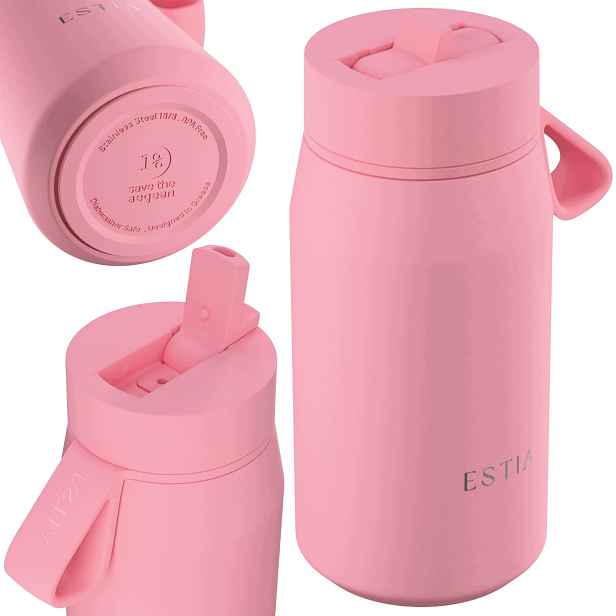Termohrnek růžový na kávu a čaj Termos s rukojetí Cestovní 360 ml