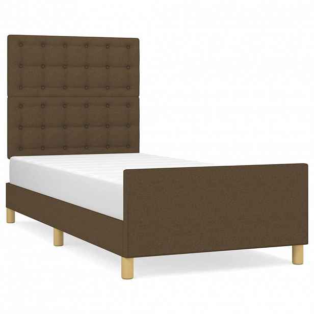vidaXL Rám postele s čelem tmavě hnědý 90x190 cm textil