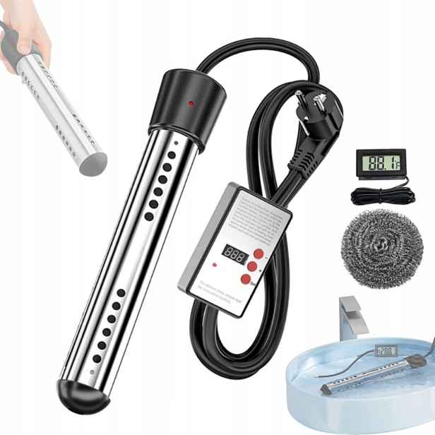 Elektronický Ohřívač Vody V Bazénu 3000 W Časovač Černý