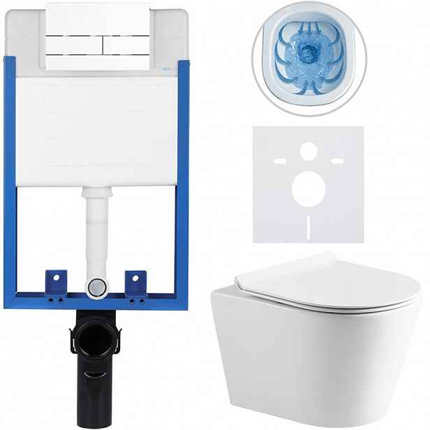 Kompletní WC set Profi/Carlito - bílá lesklá - WC tlačítko Line/Bílá - pro zazdění - 48,5x36,5 cm