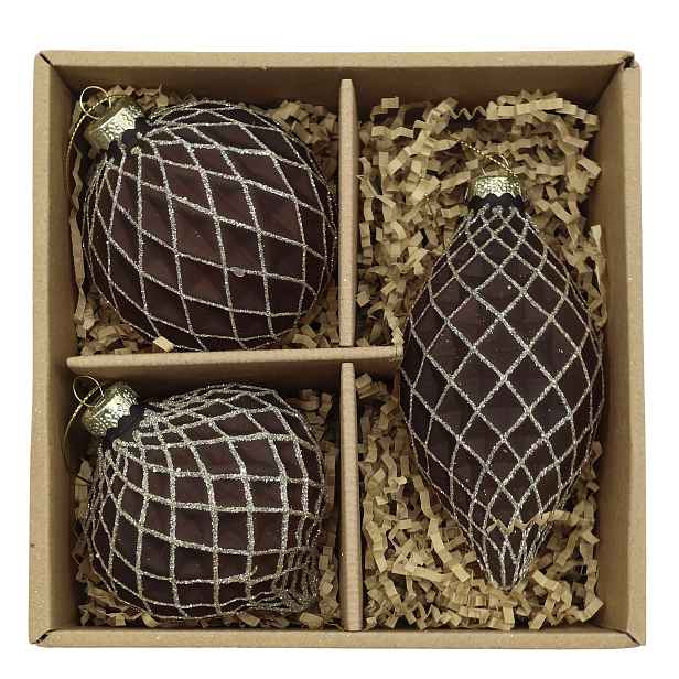 Sada 3ks vánočních skleněných ozdob Chic Antique Mocca – Ø 6*13/ Ø8 / Ø7 cm Chic Antique