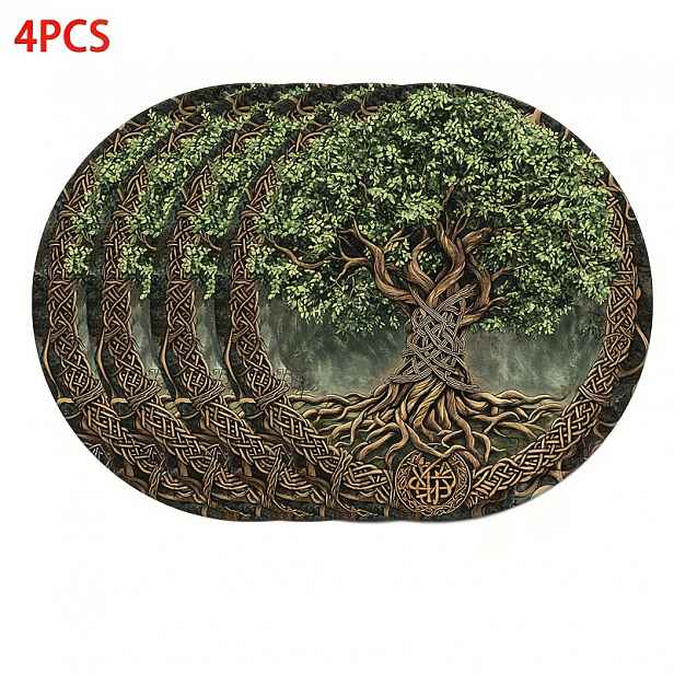 TEMU Sada 4/6 ks podložek s designem inspirovaným keltským Stromem života. Tyto 2D tištěné podložky mají rozměry 38*38 cm, jsou vyrobeny ze 100%