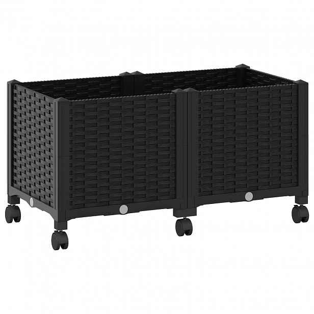 vidaXL Zahradní truhlík s kolečky Černá 80 x 40 x 44 cm PP