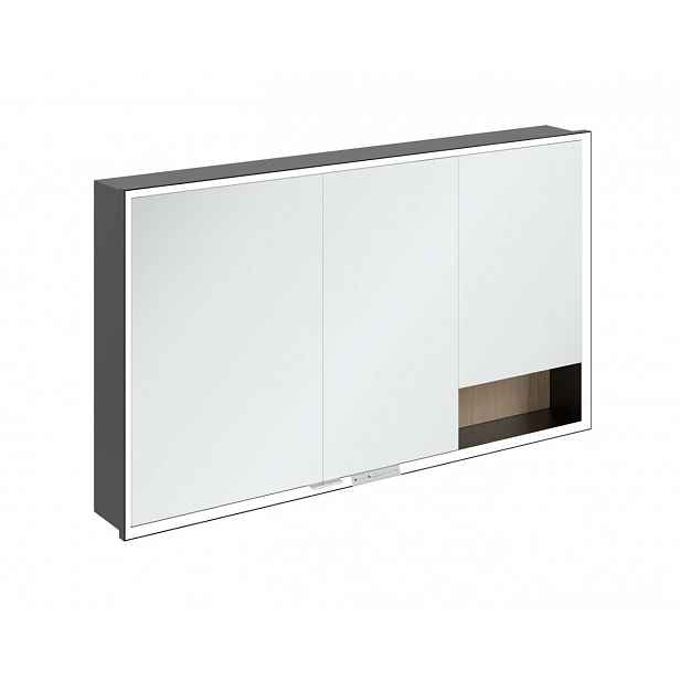 Villeroy & Boch My View+ - Zrcadlová skříňka s LED osvětlením 130x75x17 cm, 3 dvířka, Nordic Oak/matná černá B48213VJ