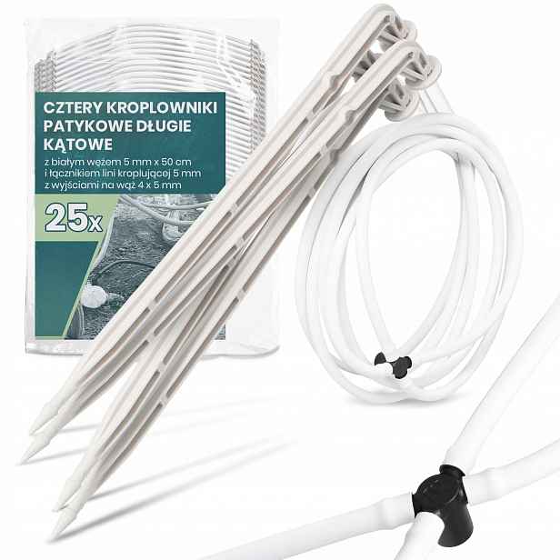 25 x Kapkovač Emiter 5 mm 50 cm Čtyřháček Hadice pro kapkové zavlažování Dlouhý
