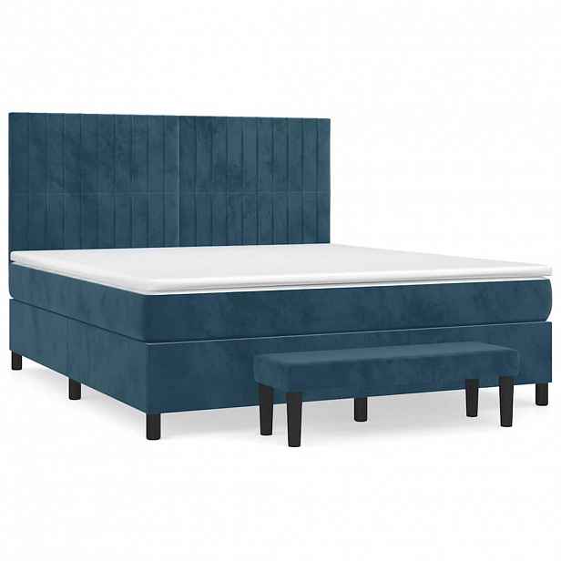 vidaXL Box spring postel s matrací tmavě modrá 160x200 cm samet