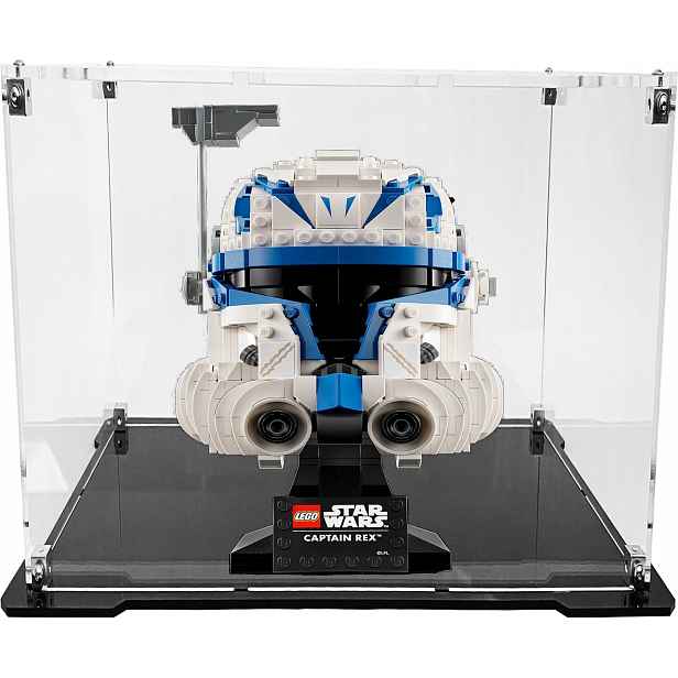 Vitrína s černou základnou pro stavebnici Lego 75349 Helma kapitána Rexe