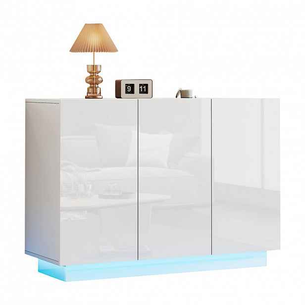 FLIEKS KOMODA LED bílá lesk 120cm úložná