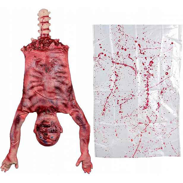 Nástěnná Polovina Těla Z Lateksu 94CM V Krvavém Pytli Halloweenská Dekorace