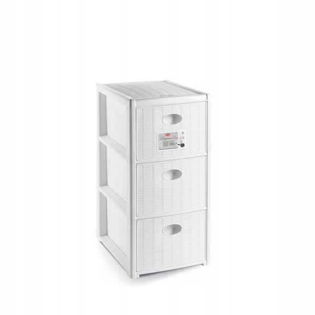 Úložný plastový regál Elegance Slim, 3 zásuvky, bílý