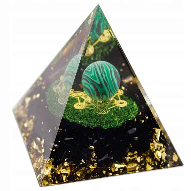Pyramida Orgonit Kouřový Křemen Morion Krychle Metatrona Malachit 6 cm