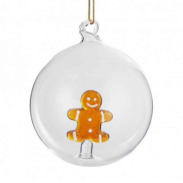HANG ON Skleněná koule perníkový mužíček 9 cm - čirá