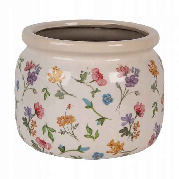 Keramický květináč s barevnými lučními květy Happy Flowers L 20x15