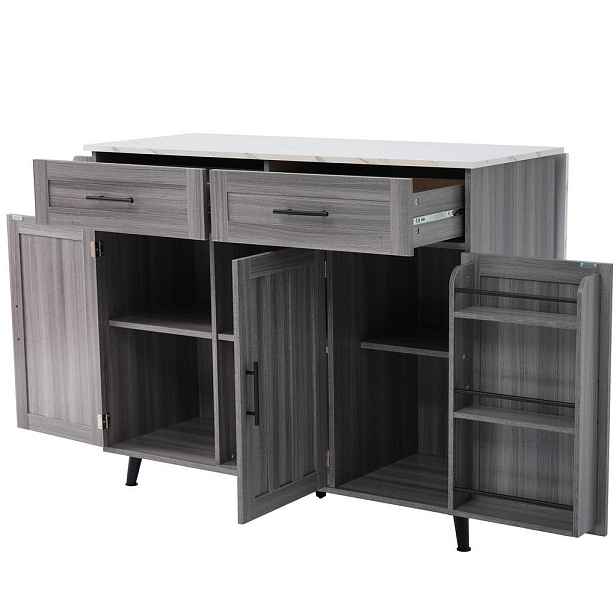 Modenvie KUCHYŇSKÝ ostrůvek z MDF, 129/46(71)/91,5(95) cm, šedo-bílý, s výklopnou deskou