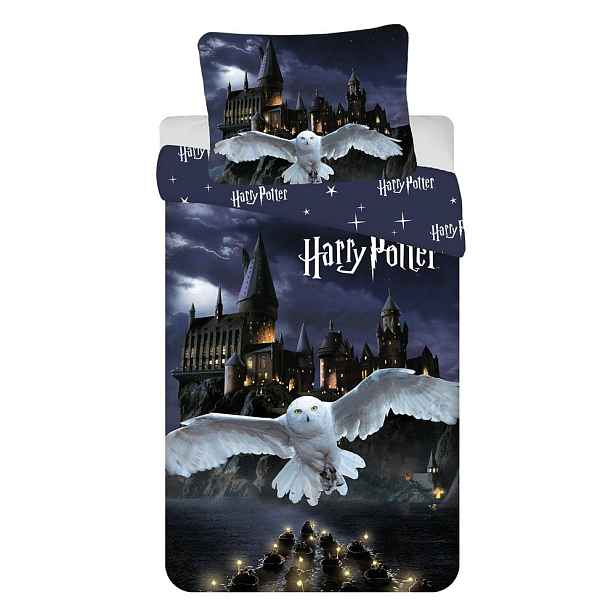 Tmavě modré/šedé dětské povlečení na jednolůžko z mikrovlákna 140x200 cm Harry Potter "Hogwarts Night" – Jerry Fabrics
