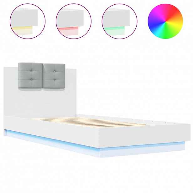 vidaXL Rám postele s čelem a LED osvětlením bílý 100 x 200 cm