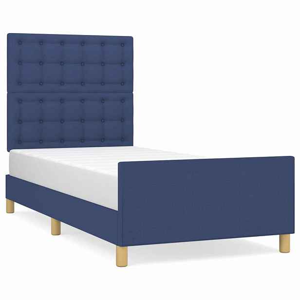 vidaXL Rám postele s čelem modrý 90x190 cm textil