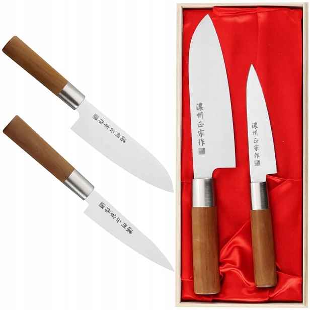 Satake Japonská masamune sada 2 nožů Santoku 17 cm a univerzální 12 cm Pouzdro