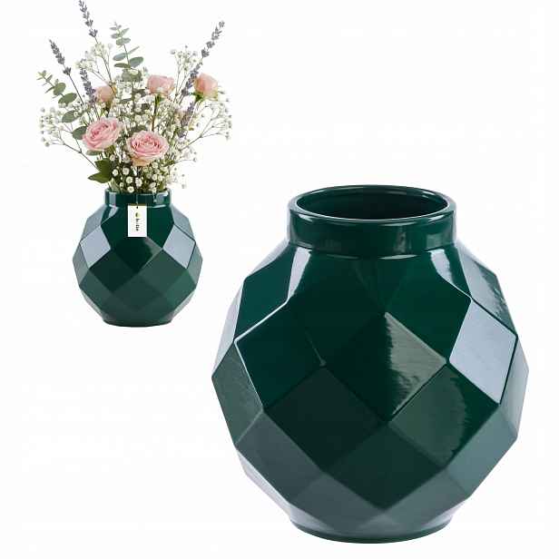 3D geometrická keramická váza Lahvově Zelená Barva Ø11 H 22 cm intenzivní