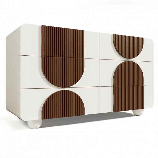 Urban Meuble SIDEBOARD bílý dřevěné lišty se 6 zásuvkami zakřivený design 121×71 cm