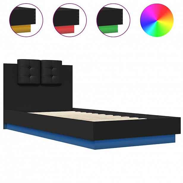 vidaXL Rám postele s čelem a LED osvětlením černý 100 x 200 cm