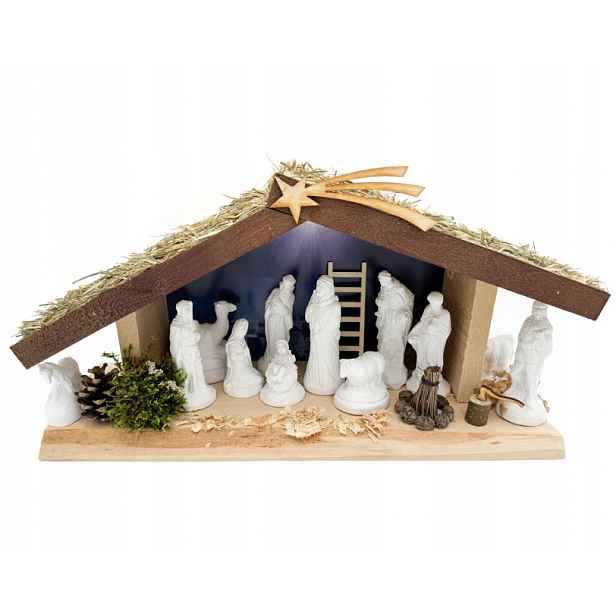 Dřevěný Vánoční Betlém S Osvětlením Figurky 12 CM 12 Figurek