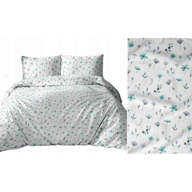Povlečení 160x200 bílá modrá, květy, větvičky 3698 C bavlna Max