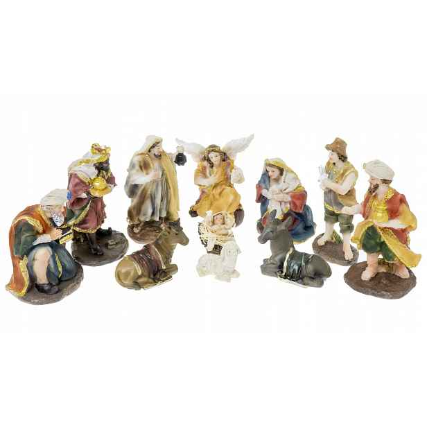Sada figurek do vánočního betlému, ručně malovaná, 11 ks, 10 cm