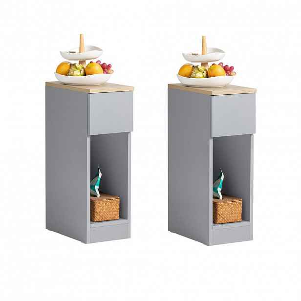 SoBuy SADA 2 NOČNÍCH STOLKŮ s 1 zásuvkou Šedá 35x20x60cm Minimalistický