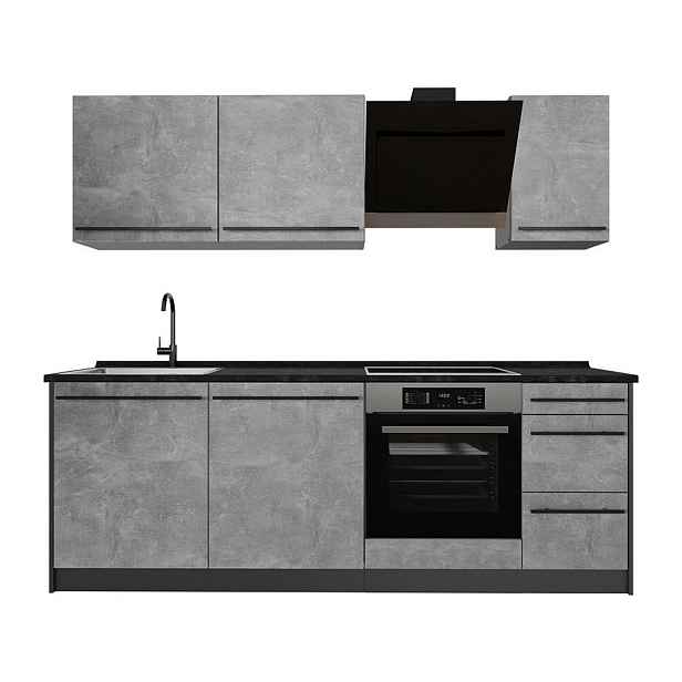 Vicco KUCHYŇSKÝ KOUT R-Line, Beton/Antracit, 220 cm pracovná doska antracitová