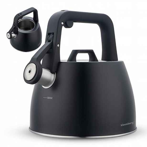 Konvice s píšťalkou z oceli, černá, 2,5 l na indukci, plyn