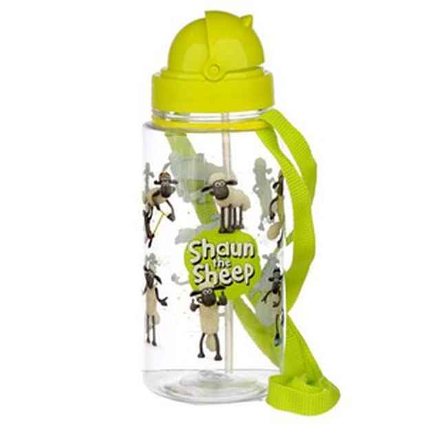 láhev 0,45l Ovečka SHAUN, brčko, víčko, dětská, d7x23cm závěs, plast