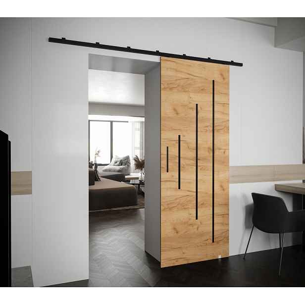 Posuvné dveře s černým úchytem PERDITA 3 - 90 cm, dub craft zlatý