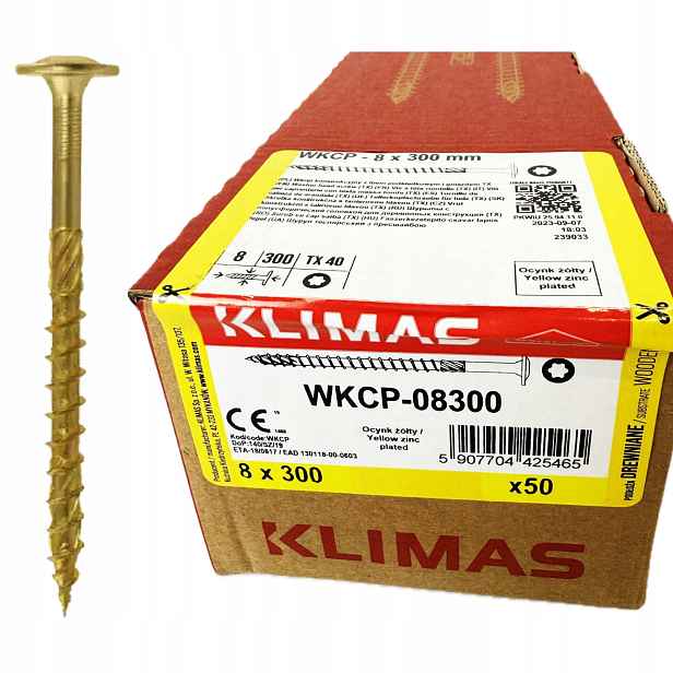Tesařské vruty do dřeva 8x300 mm Wkcp talířová hlava, torx, balení 50 Ks