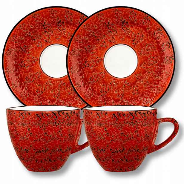 Šálek na čaj kávu porcelánový červený 300 ml a podšálek 15 cm Wilmax