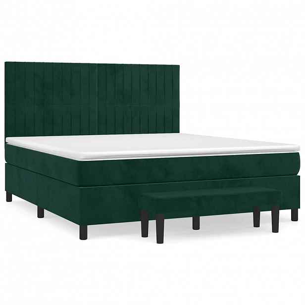 vidaXL Box spring postel s matrací tmavě zelená 180x200 cm samet