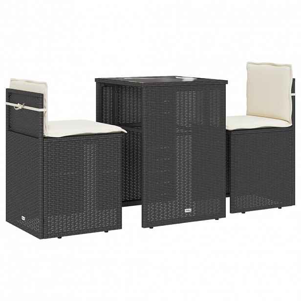 vidaXL 3dílný bistro set s poduškami černý polyratan
