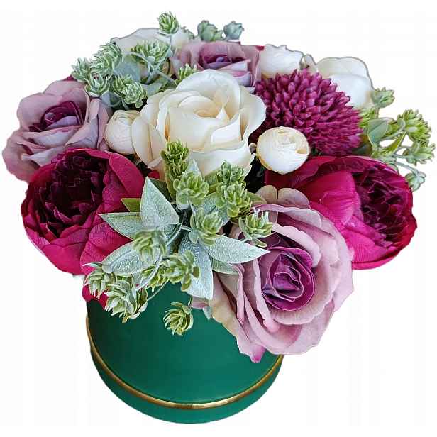 Flower Box Zelený- Velký Kytice Umělé Květiny Růže Jako Dárek Věnování