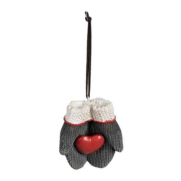 Šedá závěsná dekorace rukavice se srdcem v dlaních - 8*5*9 cm Clayre & Eef