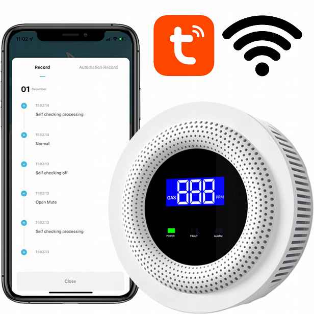 Smart Detektor Plynu Wifi Metanu Teploty Detektor Bioplynu 90 dB