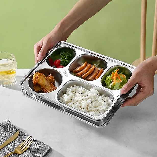TEMU Nerezový talíř s 1 přihrádkou pro domácí restauraci, třídění jídla, rychlé občerstvení, jídelní talíř s přihrádkou, bento box