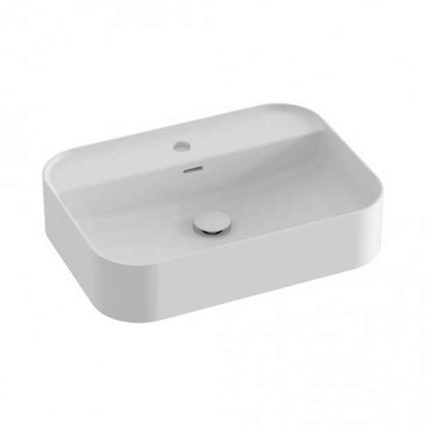 Umyvadlo na desku Ravak Ceramic Slim 55x40 cm bílá matná mat otvor pro baterii uprostřed XJX0E155005