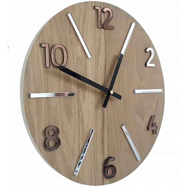 Nástěnné hodiny Dubový akrylový Aksel Wood Brown Mirror Kulatý