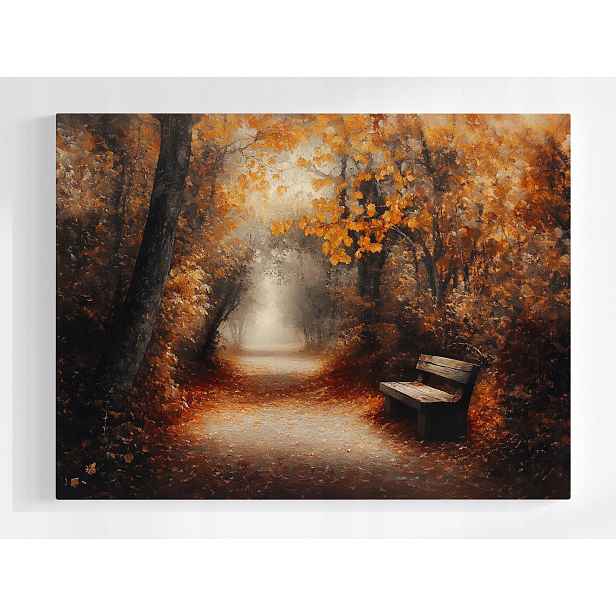 Plakát Krajina Park Alejka Lavička Podzim Stromy Mlha 100x75