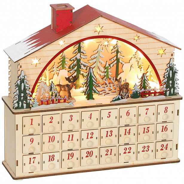 HOMCOM ADVENTNÍ KALENDÁŘ k naplnění 24 zásuvek přihrádek vánoční kalendář přírodní dřevo