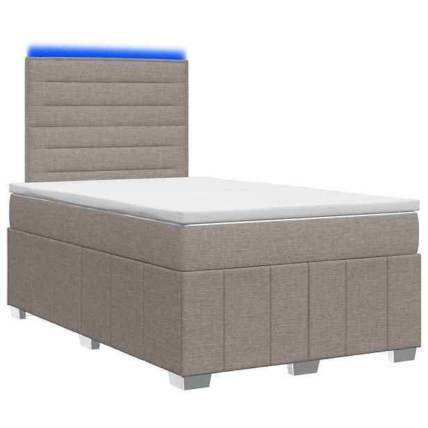 vidaXL LED rošt s matrací s LED pásky s čelo Taupe 120 x 190 cm Textil