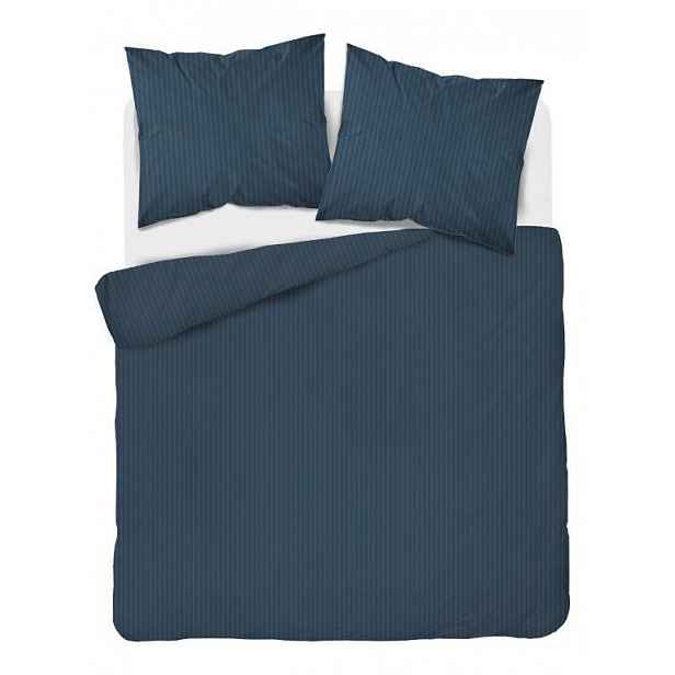 Povlečení damaškové 180x200 denim tmavě modré jednobarevné proužky 1 cm Pure
