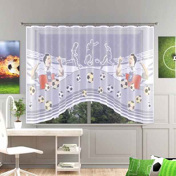 Mg Záclona Míče Fotbalisté luk 300x150 Barva 608/108 Hotová S Páskou