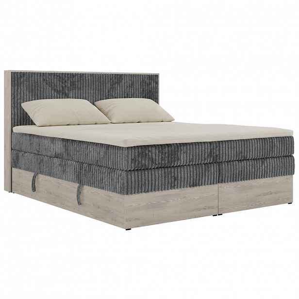 MKS POSTEL BOXSPRING NORDIC KING 140/200 - Šedá Manšestr - Topper T25 - H3