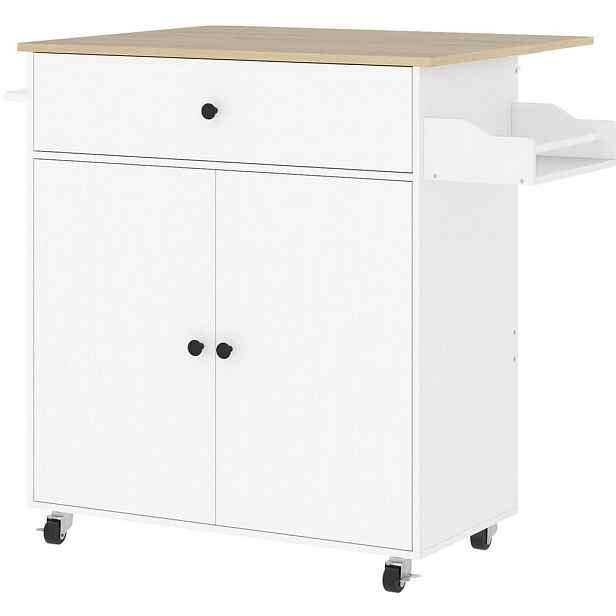 Modenvie KUCHYŇSKÝ ostrůvek z MDF, 106/42/87 cm bílý, sklápěcí pracovní deska